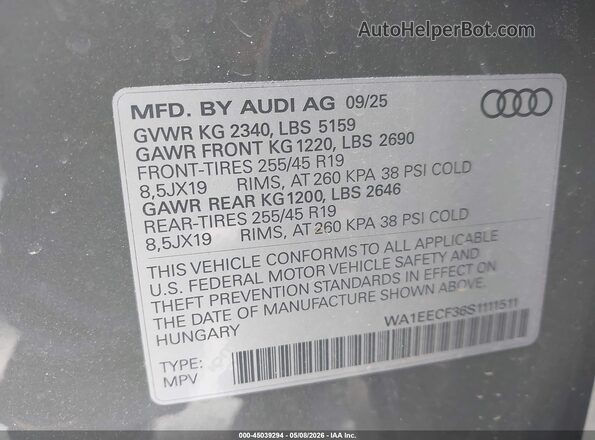 WA1EECF36S1111511 2025 AUDI Q3 Gray 