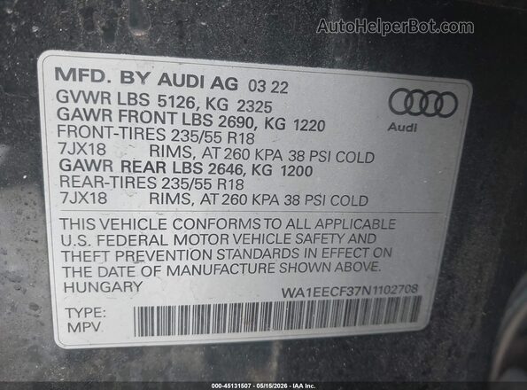 WA1EECF37N1102708 2022 AUDI Q3 Black 