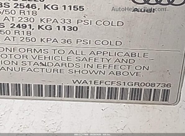 WA1EFCFS1GR008736 2016 AUDI Q3 White Вид підкапотного простору
