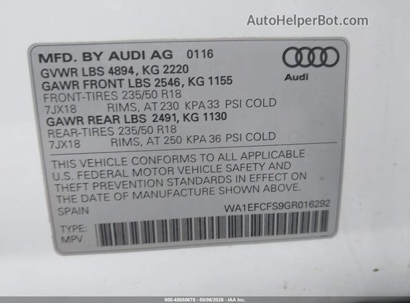 WA1EFCFS9GR016292 2016 AUDI Q3 White Widok komory silnika