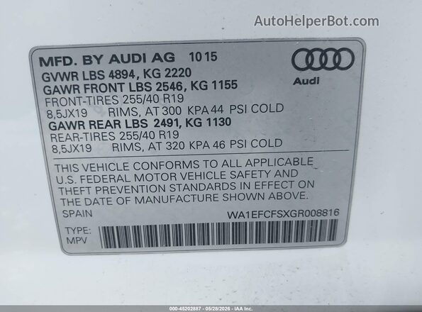 WA1EFCFSXGR008816 2016 AUDI Q3 White 