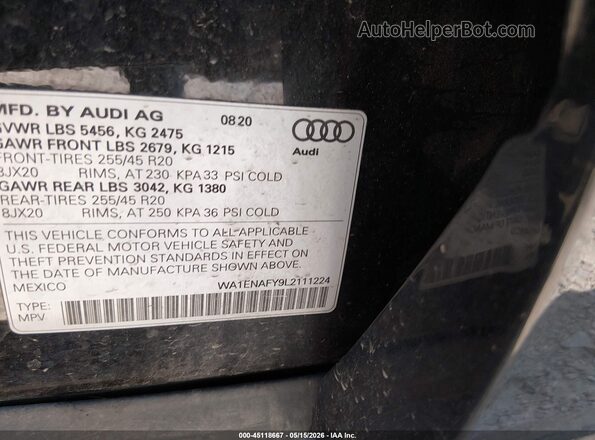 WA1ENAFY9L2111224 2020 AUDI Q5 Black Engine compartment view