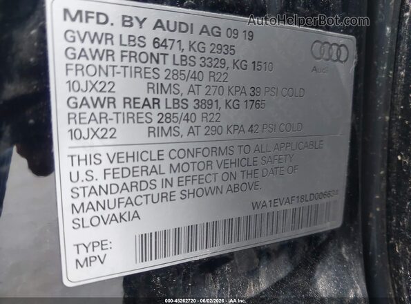WA1EVAF18LD006634 2020 AUDI Q8 Black Engine compartment view