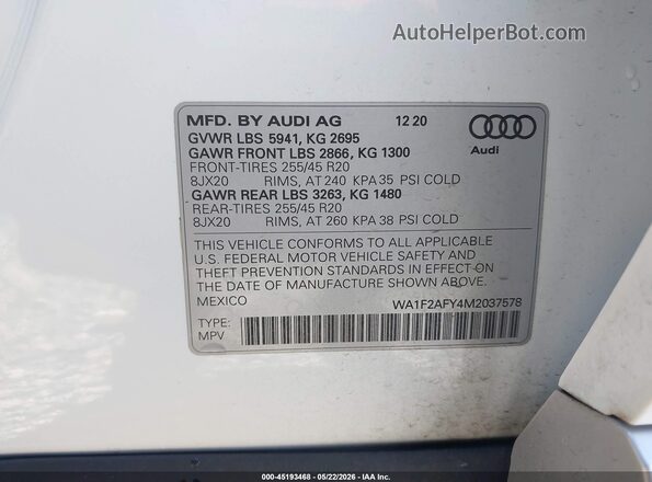 WA1F2AFY4M2037578 2021 AUDI Q5 White 