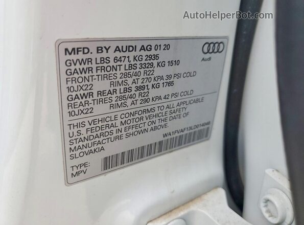 WA1FVAF13LD014046 2020 AUDI Q8 White ძრავის განყოფილების ხედი