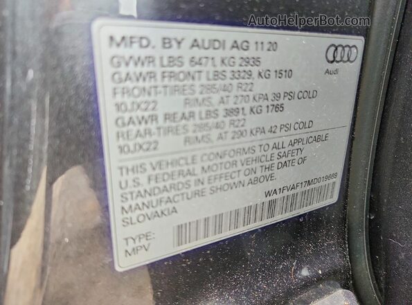 WA1FVAF17MD019669 2021 AUDI Q8 Серый Панорамный вид салона 360°