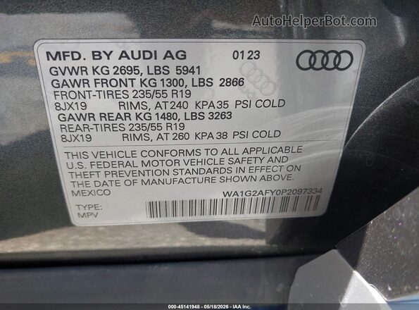 WA1G2AFY0P2097334 2023 AUDI Q5 Gray Widok komory silnika