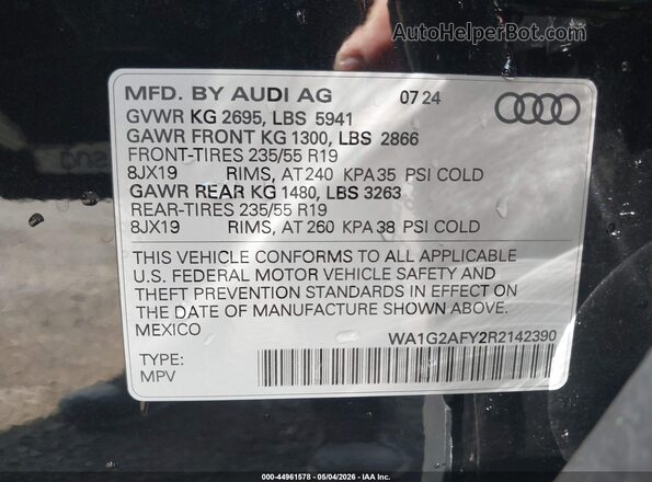 WA1G2AFY2R2142390 2024 AUDI Q5 Черный Вид подкапотного пространства