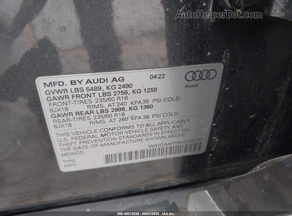 WA1GAAFY6N2096740 2022 AUDI Q5 Серый Вид подкапотного пространства