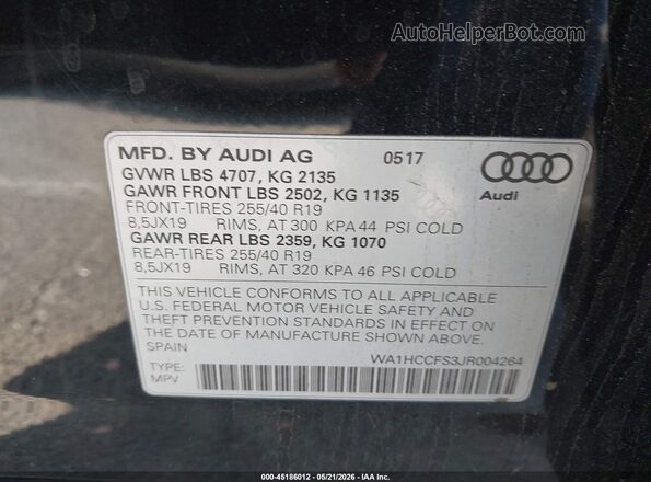 WA1HCCFS3JR004264 2018 AUDI Q3 Black Widok komory silnika