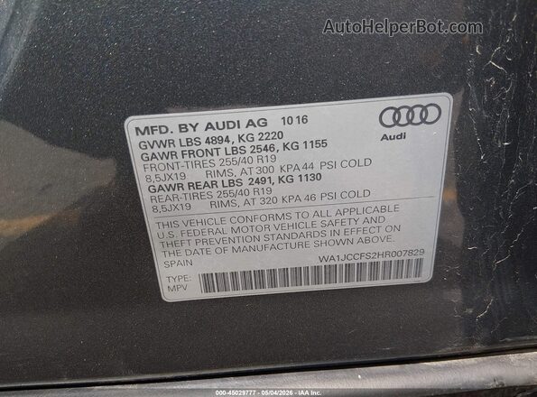 WA1JCCFS2HR007829 2017 AUDI Q3 Gray ძრავის განყოფილების ხედი