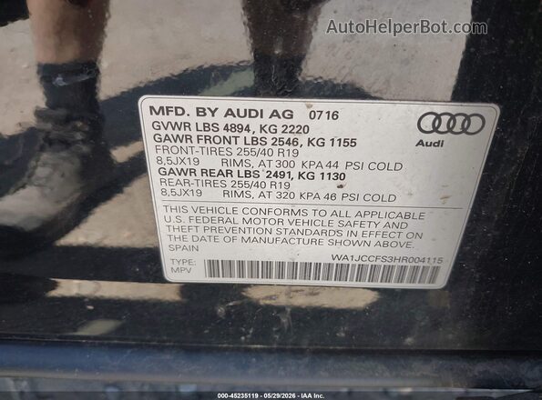 WA1JCCFS3HR004115 2017 AUDI Q3 Black Շարժիչի բաժամունքի տեսք