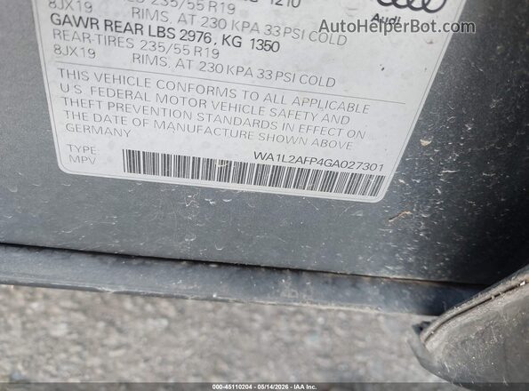 WA1L2AFP4GA027301 2016 AUDI Q5 Gray Vista del compartimento del motor