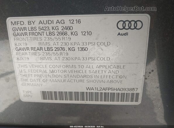 WA1L2AFP5HA093857 2017 AUDI Q5 Gray 