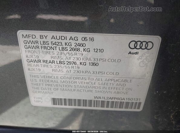 WA1L2AFP6GA150131 2016 AUDI Q5 Gray 