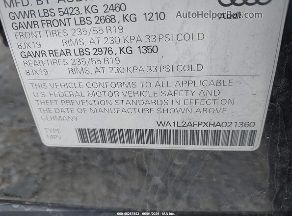 WA1L2AFPXHA021360 2017 AUDI Q5 Black Շարժիչի բաժամունքի տեսք