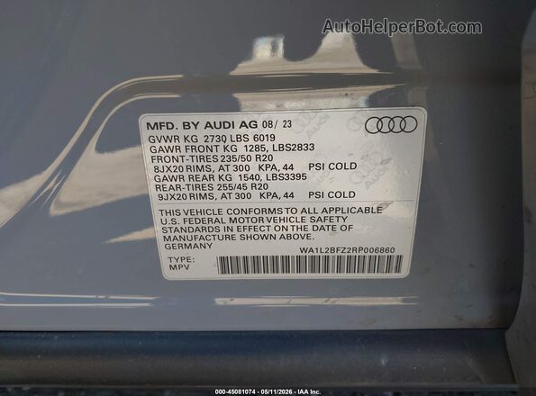 WA1L2BFZ2RP006860 2024 AUDI Q4 Серый Вид подкапотного пространства