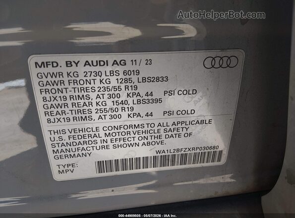 WA1L2BFZXRP030680 2024 AUDI Q4 Gray Widok komory silnika