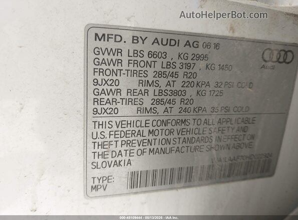 WA1LAAF70HD022924 2017 AUDI Q7 White 