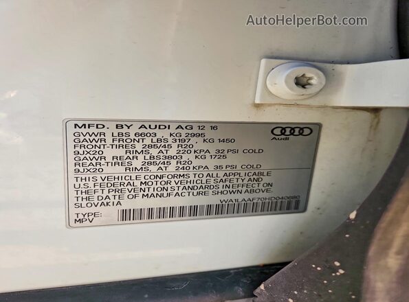 WA1LAAF70HD040680 2017 AUDI Q7 White 