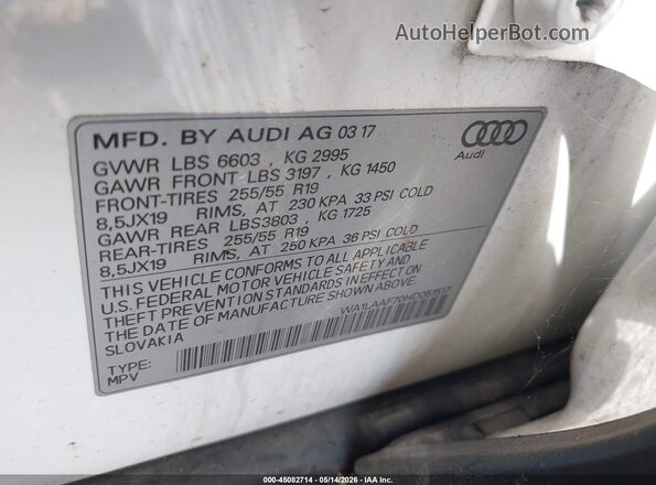 WA1LAAF70HD051517 2017 AUDI Q7 White ძრავის განყოფილების ხედი
