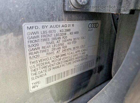 WA1LAAF72HD006000 2017 AUDI Q7 Серый Вид наклейки с VIN-кодом