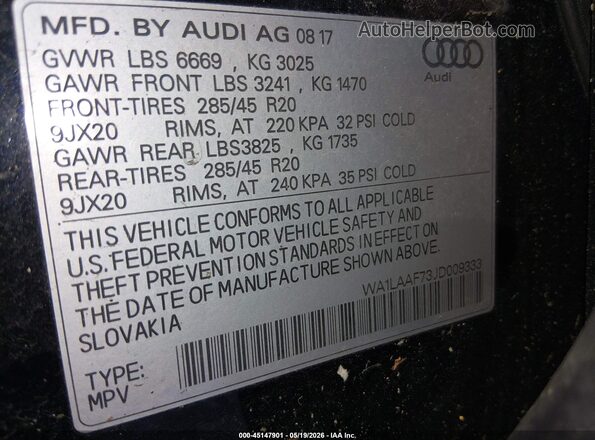 WA1LAAF73JD009333 2018 AUDI Q7 Black Engine compartment view