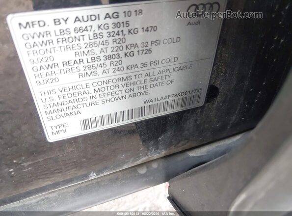 WA1LAAF73KD012735 2019 AUDI Q7 Black Vista del compartimento del motor