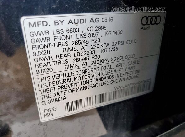 WA1LAAF78HD025022 2017 AUDI Q7 Black Engine compartment view