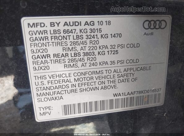 WA1LAAF78KD016537 2019 AUDI Q7 Черный Вид подкапотного пространства