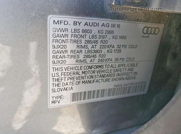 WA1LAAF79HD023280 2017 AUDI Q7 Угольный Вид наклейки с VIN-кодом