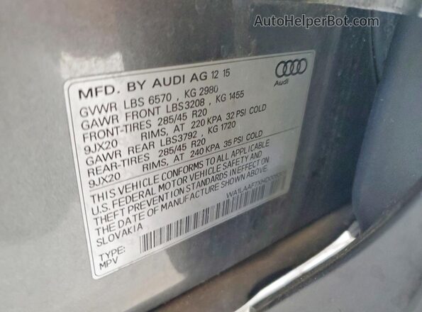 WA1LAAF7XHD005306 2017 AUDI Q7 Gray VIN կոդի պիտակի տեսք