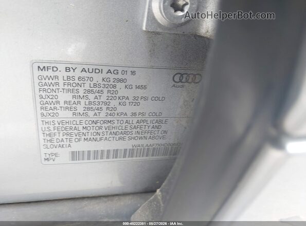 WA1LAAF7XHD006424 2017 AUDI Q7 Gray ძრავის განყოფილების ხედი