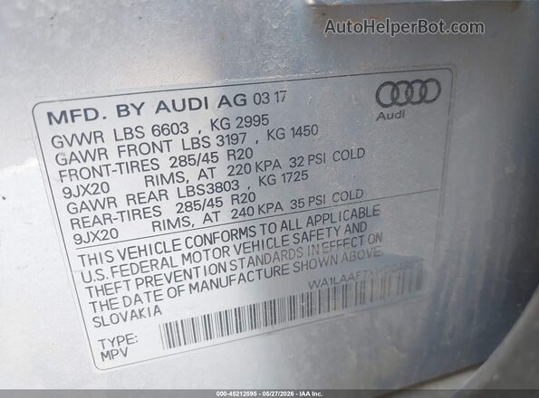 WA1LAAF7XHD048012 2017 AUDI Q7 Silver ძრავის განყოფილების ხედი