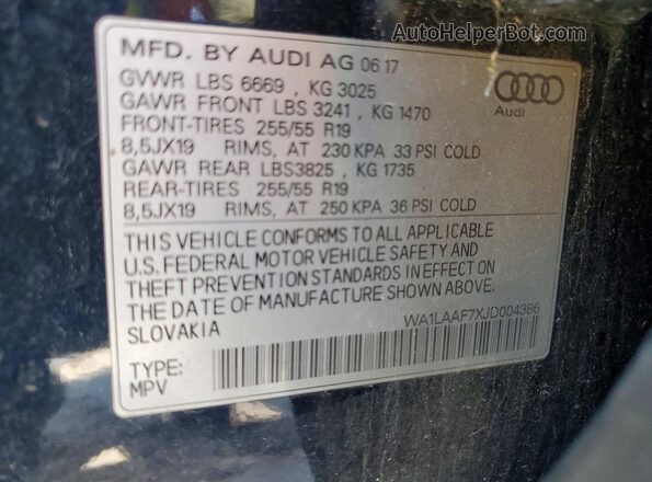 WA1LAAF7XJD004386 2018 AUDI Q7 Black Widok wnętrza 360 stopni