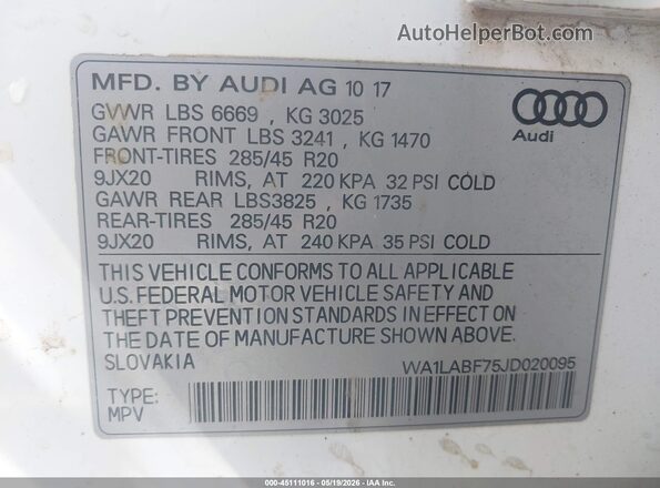 WA1LABF75JD020095 2018 AUDI Q7 White Widok komory silnika