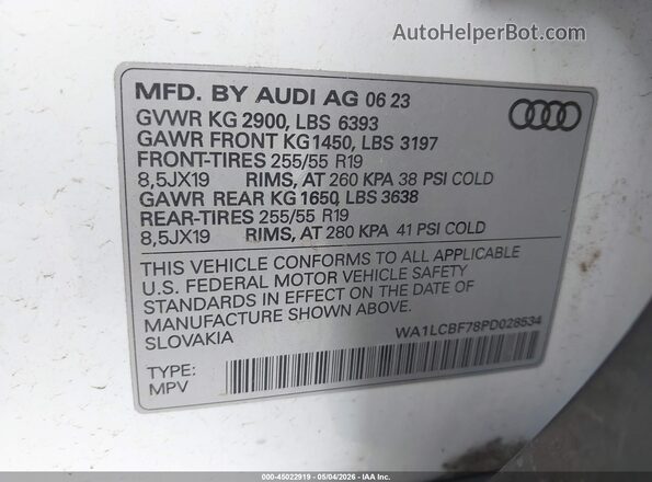 WA1LCBF78PD028534 2023 AUDI Q7 White ძრავის განყოფილების ხედი