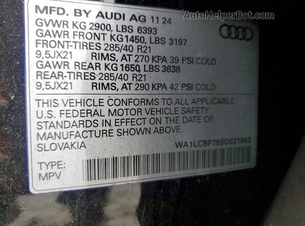 WA1LCBF78SD021852 2025 AUDI Q7 Black Вид наклейки з VIN-кодом
