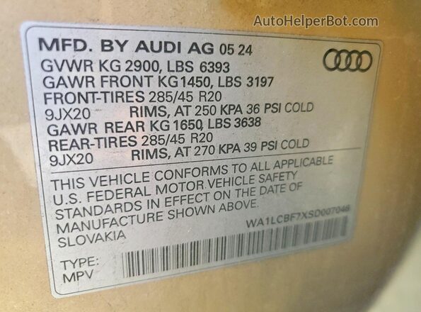 WA1LCBF7XSD007046 2025 AUDI Q7 Tan Շարժիչի բաժամունքի տեսք
