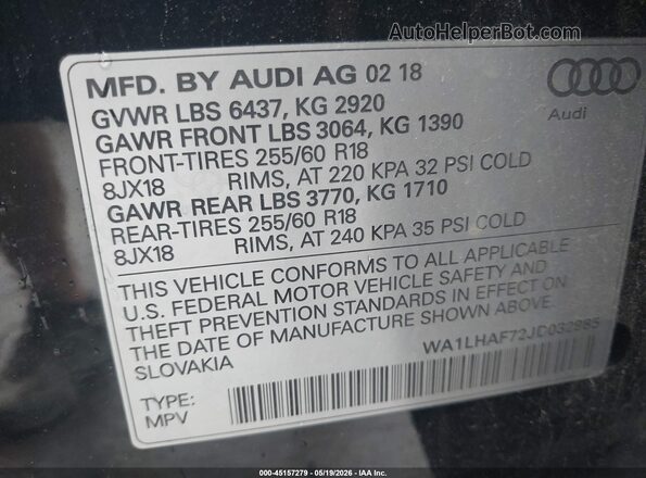 WA1LHAF72JD032985 2018 AUDI Q7 Black Շարժիչի բաժամունքի տեսք