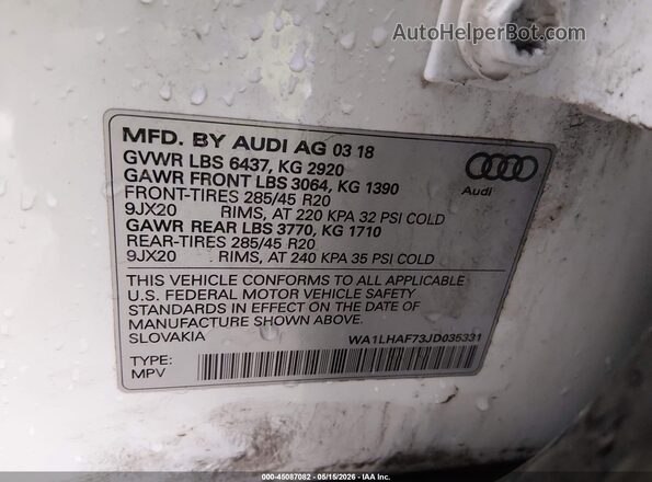 WA1LHAF73JD035331 2018 AUDI Q7 White ძრავის განყოფილების ხედი