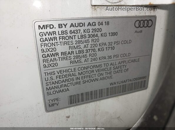 WA1LHAF74JD039890 2018 AUDI Q7 Белый Вид подкапотного пространства