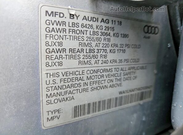 WA1LHAF74KD020421 2019 AUDI Q7 Silver Սալոնի 360 աստիճան տեսք