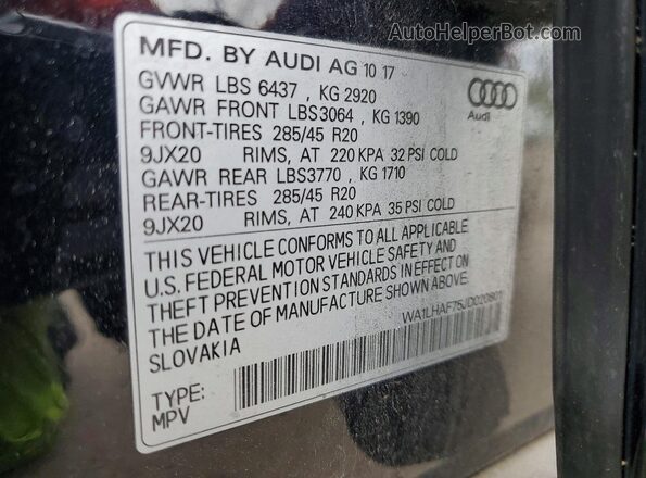 WA1LHAF75JD020801 2018 AUDI Q7 Black Vista de la etiqueta del VIN