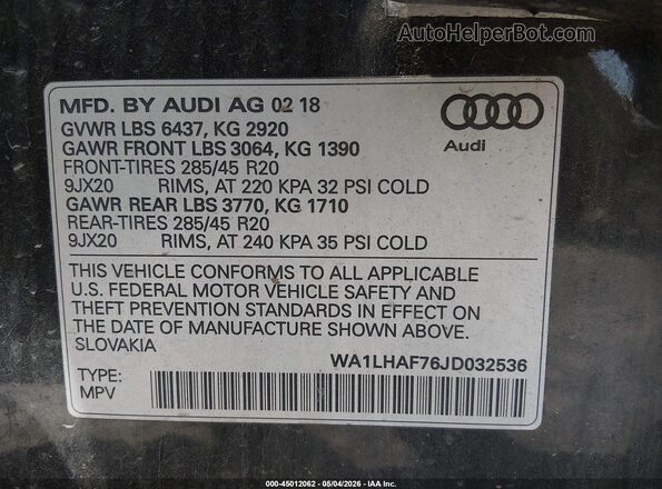 WA1LHAF76JD032536 2018 AUDI Q7 Black 