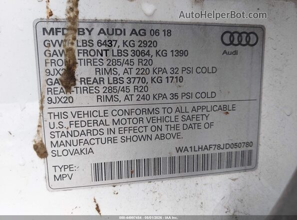 WA1LHAF78JD050780 2018 AUDI Q7 White 