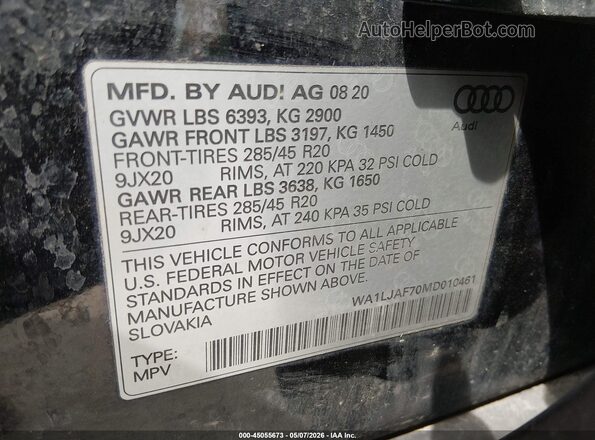 WA1LJAF70MD010461 2021 AUDI Q7 Black Вид підкапотного простору