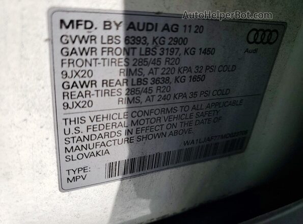 WA1LJAF77MD023708 2021 AUDI Q7 White 