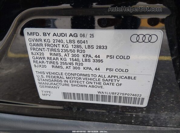 WA1LUBFZ7SP074622 2025 AUDI Q4 Black ძრავის განყოფილების ხედი