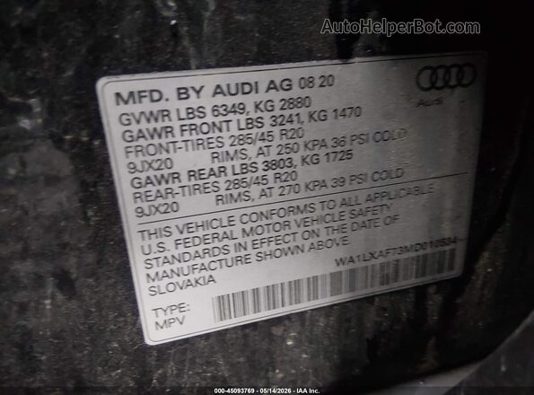 WA1LXAF73MD010534 2021 AUDI Q7 Black Вид підкапотного простору